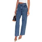 Modieuze Rechte Jeans voor Dames met Parels en Waterwas