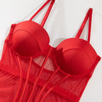 Amber | Verleidelijke corset body met mesh & jarretelbanden